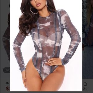 Fashion Nova Make The Move Mesh Bodysuit - Grey/combo Sz.XL